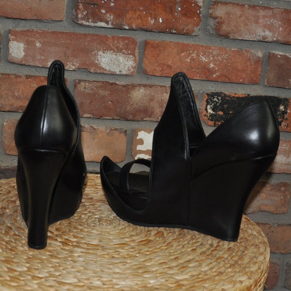 Camilla Skovgaard Flame Wedge Sandal Black Leather Platform Open toe Shoe EU 39 - Picture 4 of 9